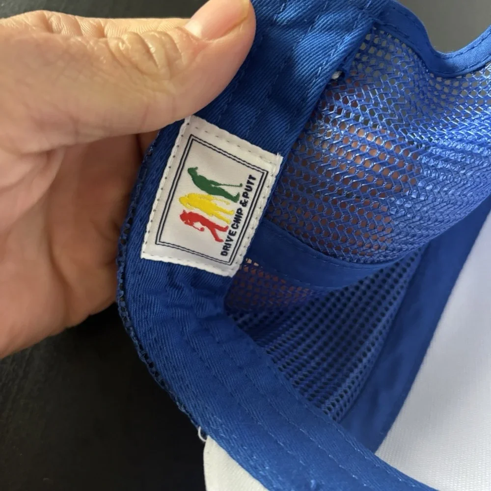 Drive Chip & Putt Golf Hat White Blue Mesh Trucker SnapBack OSFM Drive Chip Putt